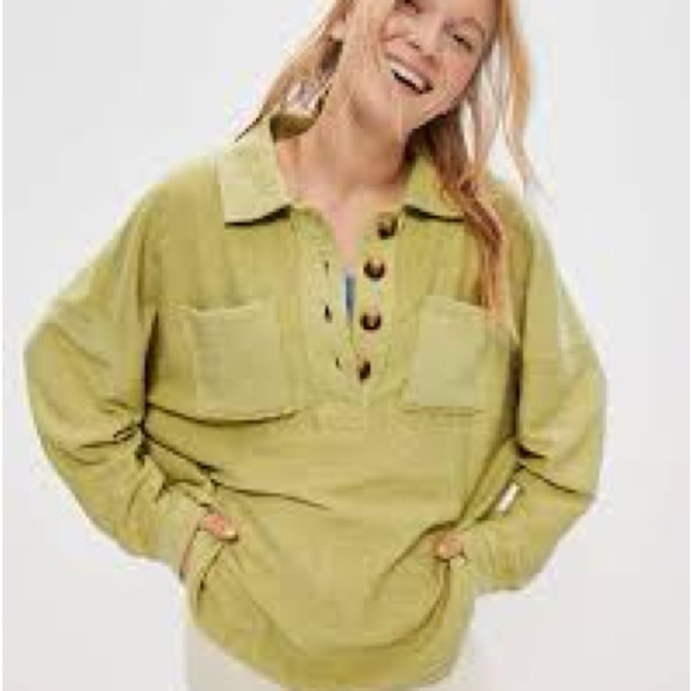 American Eagle Outfitters yellow/green Long Sleeve Button Down Shirt - Picture 8 of 8